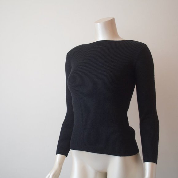 Talbots 100% Merino Wool Black Ribbed Sweater Vintage 90s Crew - P - Picture 1 of 6